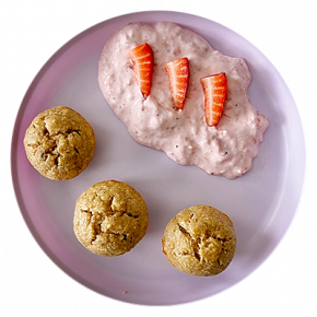 Peanut Butter Muffins With Strawberry Yogurt