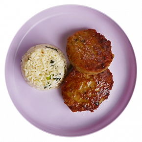 Tortias de salmón con arroz de limón y cilantro