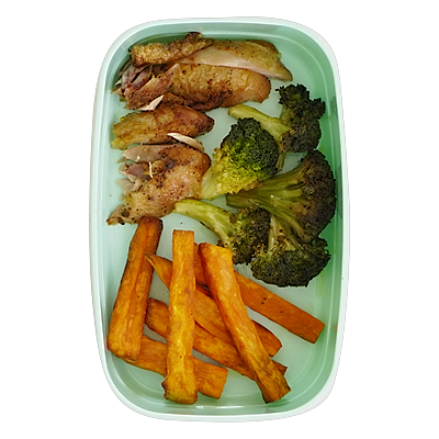 Chicken, Broccoli, and Sweet Potato Fries
