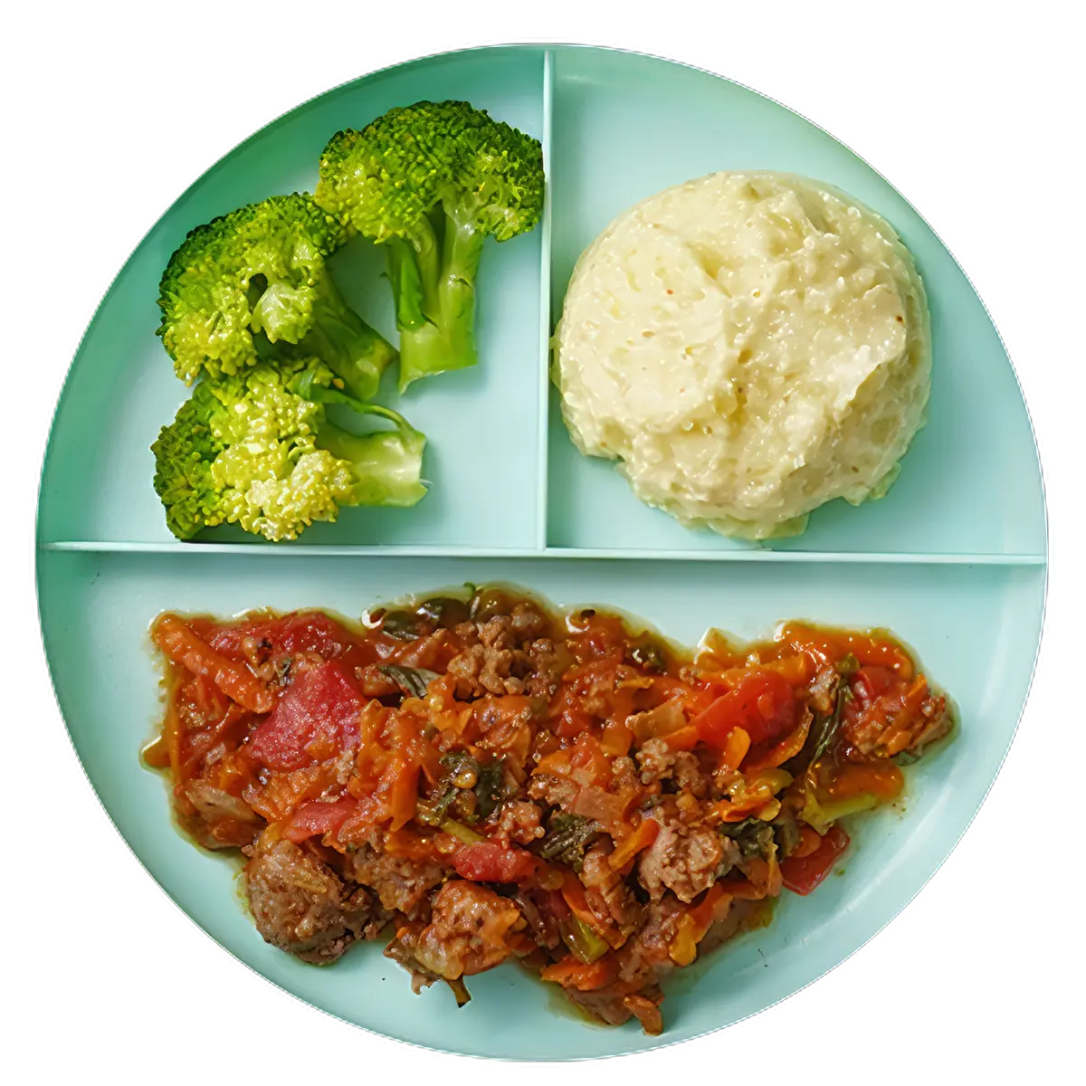 Boloñesa para bebe con puré de papas y brócoli