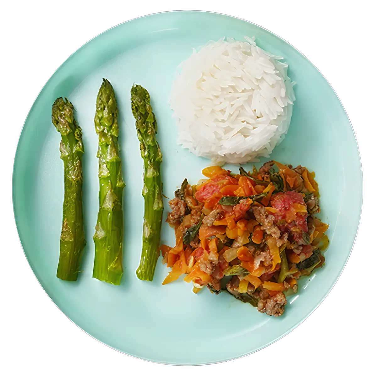 Boloñesa con arroz y espárragos