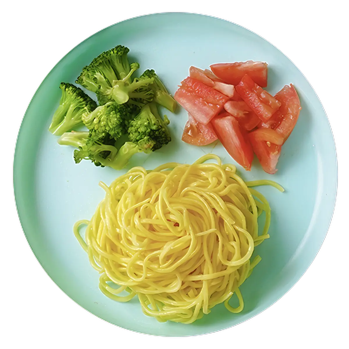 Egg noodles with broccoli and tomatoes