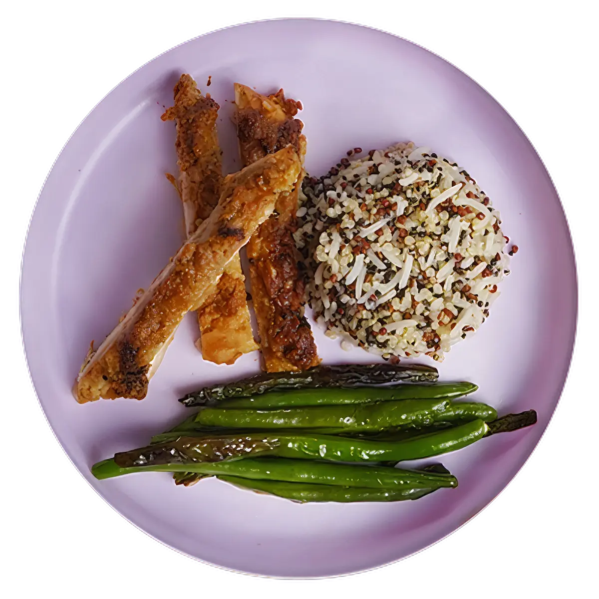 Pollo miso con arroz, quinoa, y habichuelas