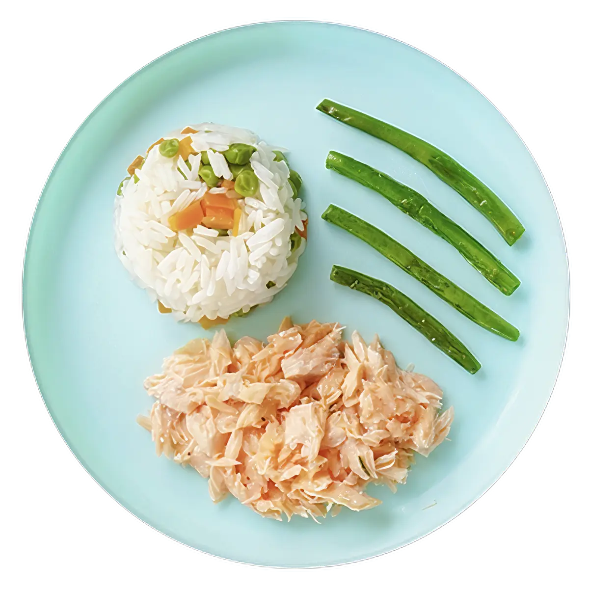 Pan seared fish with veggie rice and green beans