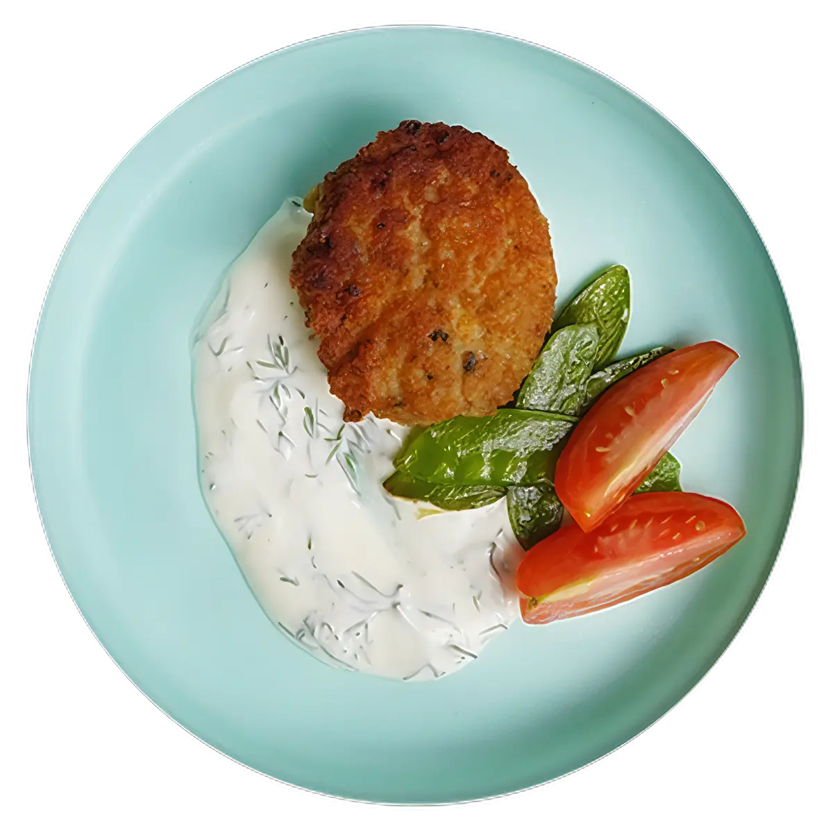 Tortitas de salmón con salsa de yogur y verduras