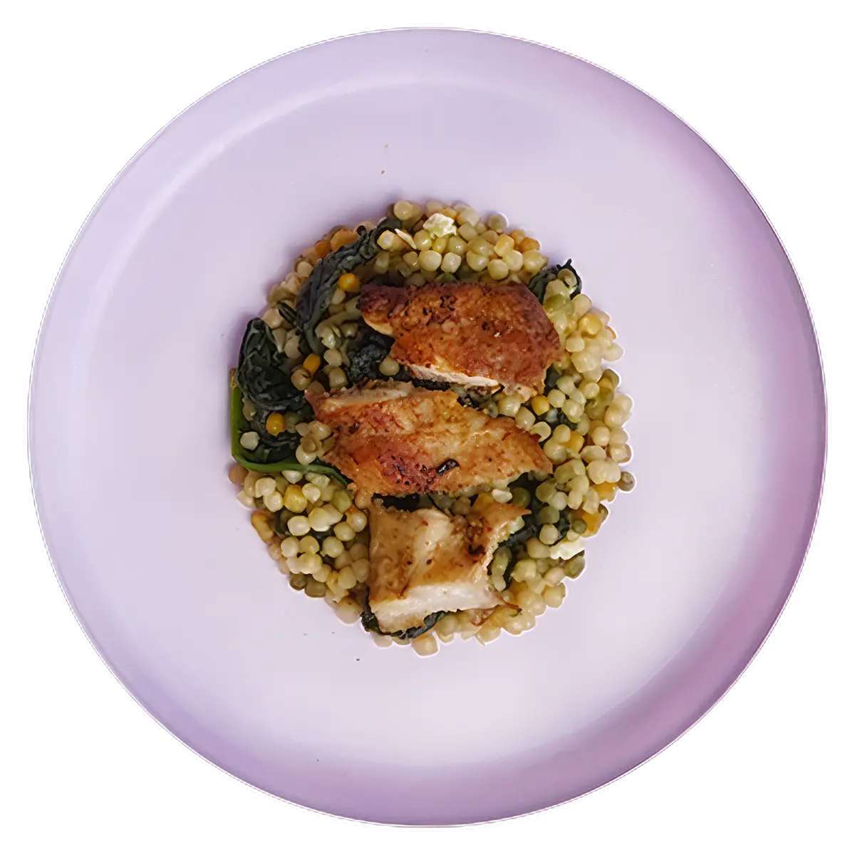 Cous Cous Israelí de Espinacas y Feta con Pollo