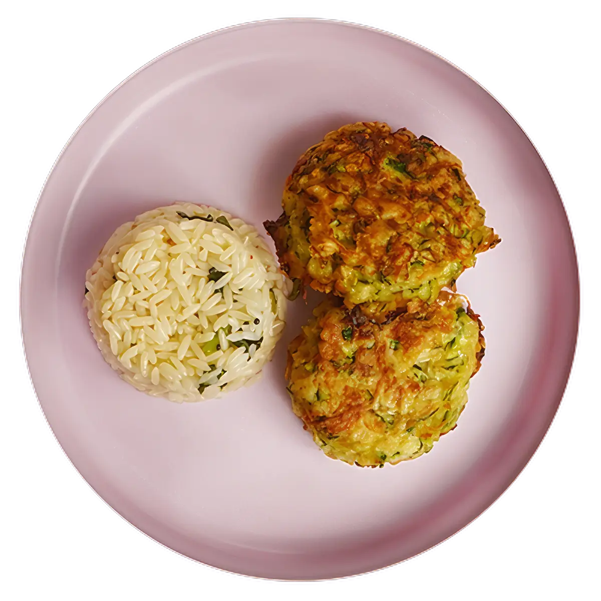 Tortitas de zucchini con arroz de limón y cilantro